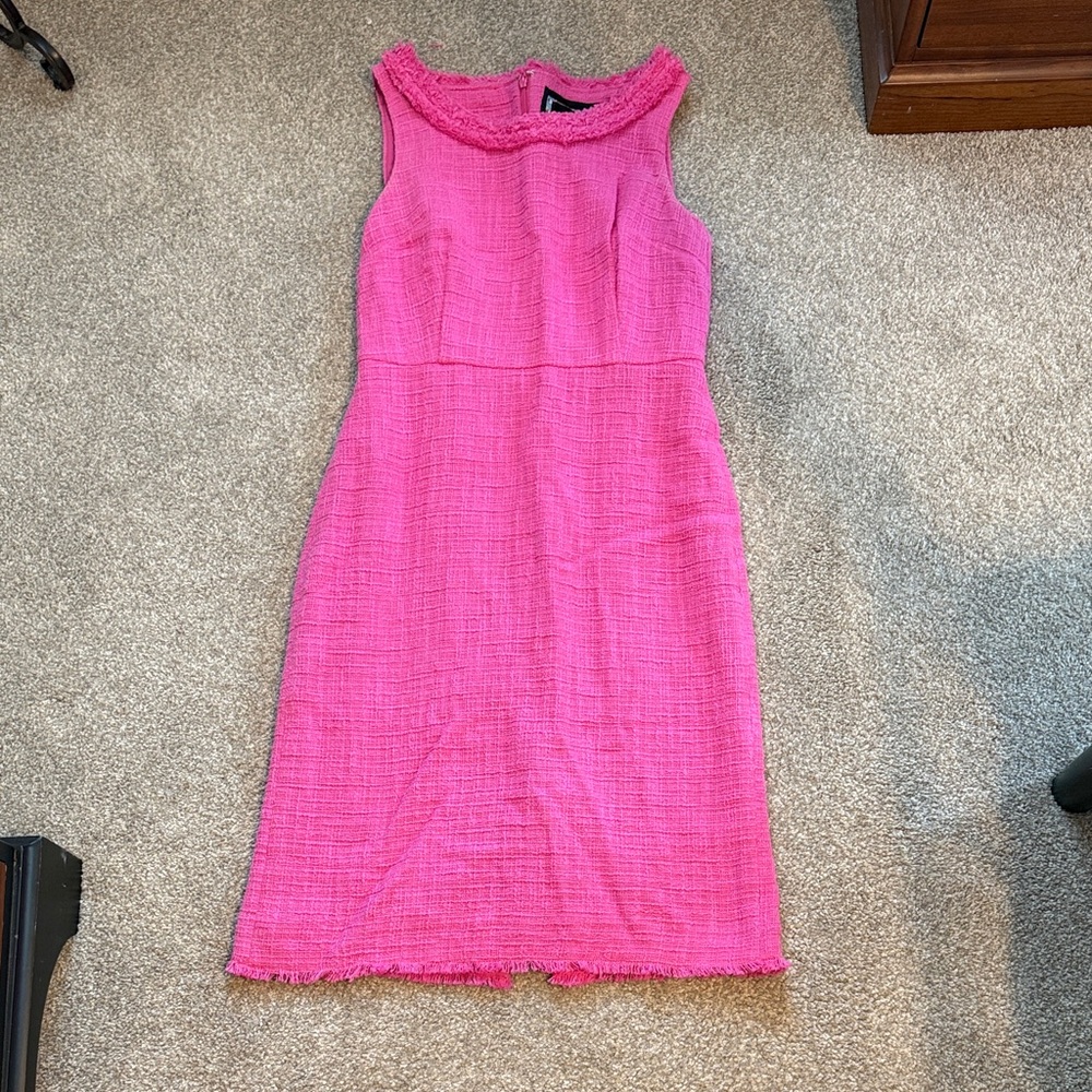 J. Crew Sleeveless Textured Hot Pink Midi Sheath Dress